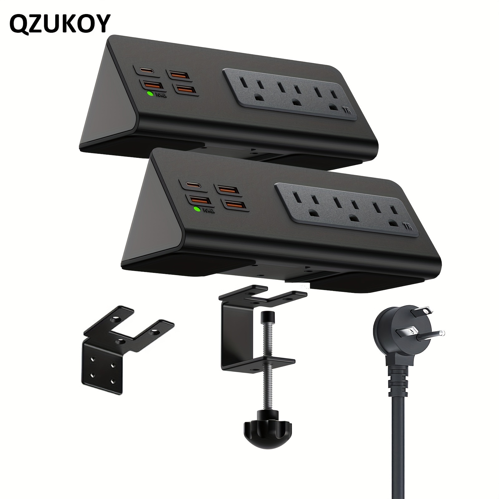 TEMU QZUKOY Upgraded, Support de serrage de bord de bureau avec ports USB, port USB-C à charge rapide PD20 W et 3 prises CA, station de charge de