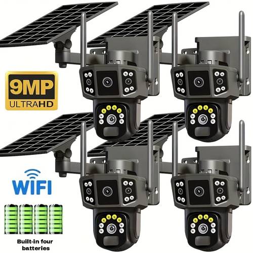 4k hd solar powered wireless outdoor security camera 2 4ghz wifi ptz camera 355 panoramic system with color spotlight alarm pir sensor auto tracking two way audio ptz camera controlled via app