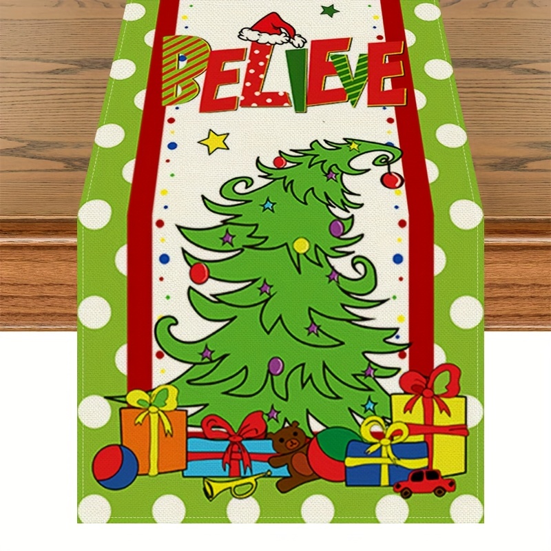 

Polyester Christmas Table Runner With Festive Tree And Gifts Design - 13x72 Inch Woven Polyester Table Decoration For Holiday Dining, Machine Washable And Fade Resistant, Indoor Christmas Celebrations