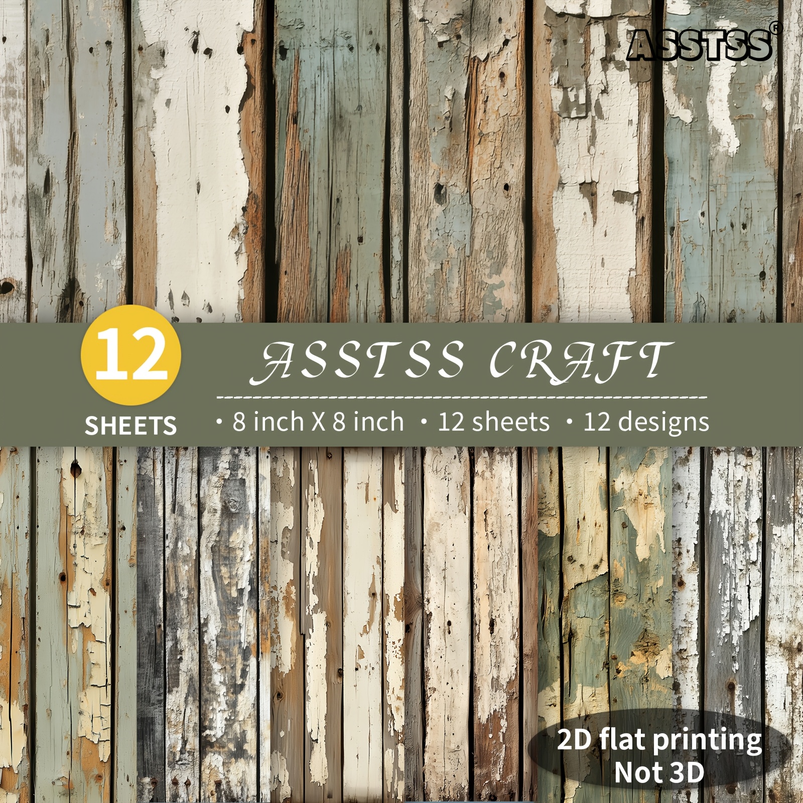 TEMU 12-sheet Asstss 8*8-inch Scrapbooking Paper Pad, Vintage Plank Style Backing Paper Supplies, Heavyweight Cardstock For Journaling, Collage Art,