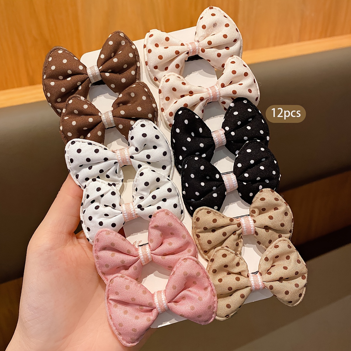 12pcs Cute Polka Dot Bow Hair Clips For Girls - Colorful, Polyester Accessories