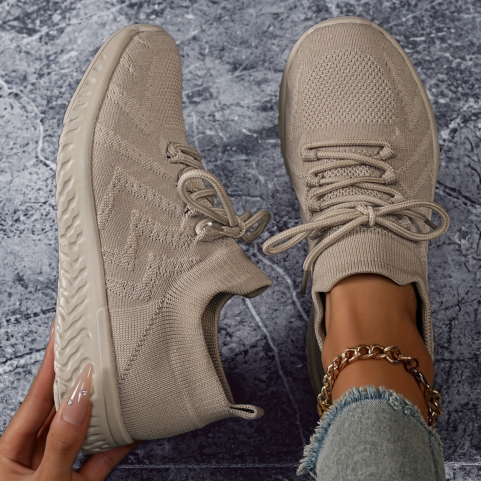 Image of Women's Breathable Knit Walking Shoes, Lightweight Comfortable Sneakers With Textured Sole Design, Walking Shoes
