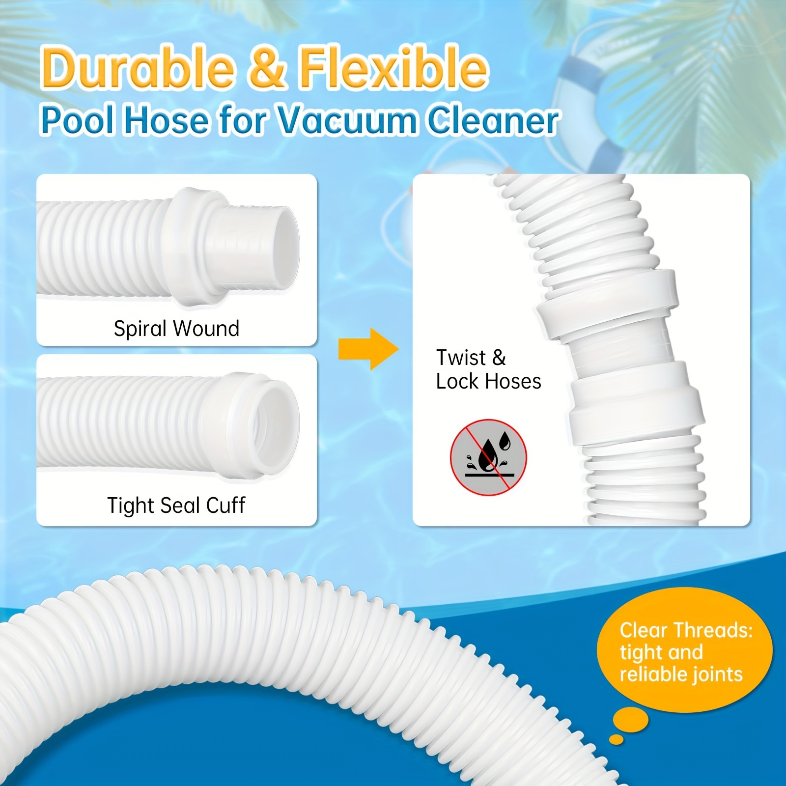 POOLWHALE Tuyau D'aspirateur Professionnel Pour Piscine U2013 3,8 Cm U2013 8 Pièces U2013 Extension/remplacement Parfait De L'aspirateur U2013 Compatible Avec Tous Les Principaux Nettoyeurs Automatiques De Piscine