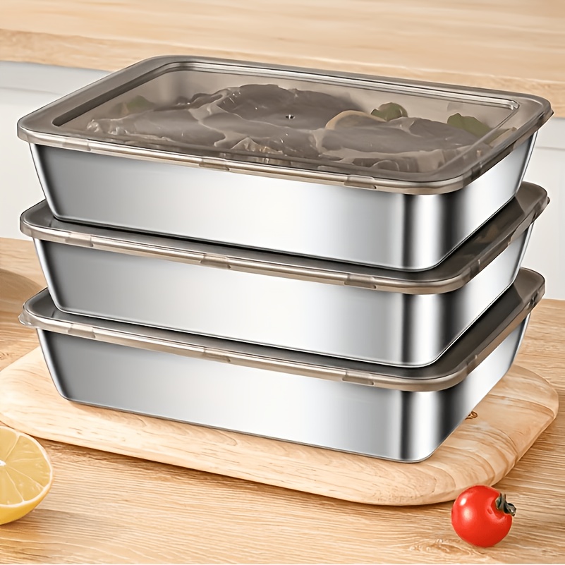 TEMU Kitchenware 3pcs Stainless Steel Food Containers With Airtight Lids Leak Proof, Stackable For Fridge/freezer Storage Perfect For Meal Prep,