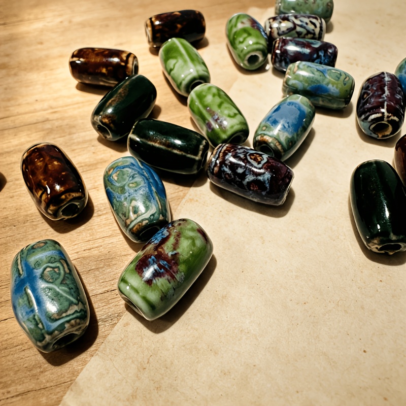 12/16pcs Vintage Ceramic Barrel Beads for Jewelry Making