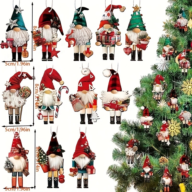 24 Pcs Festive Christmas Gnome Nutcracker Ornaments - Wooden, Hanging Decorations for Your Christmas Tree