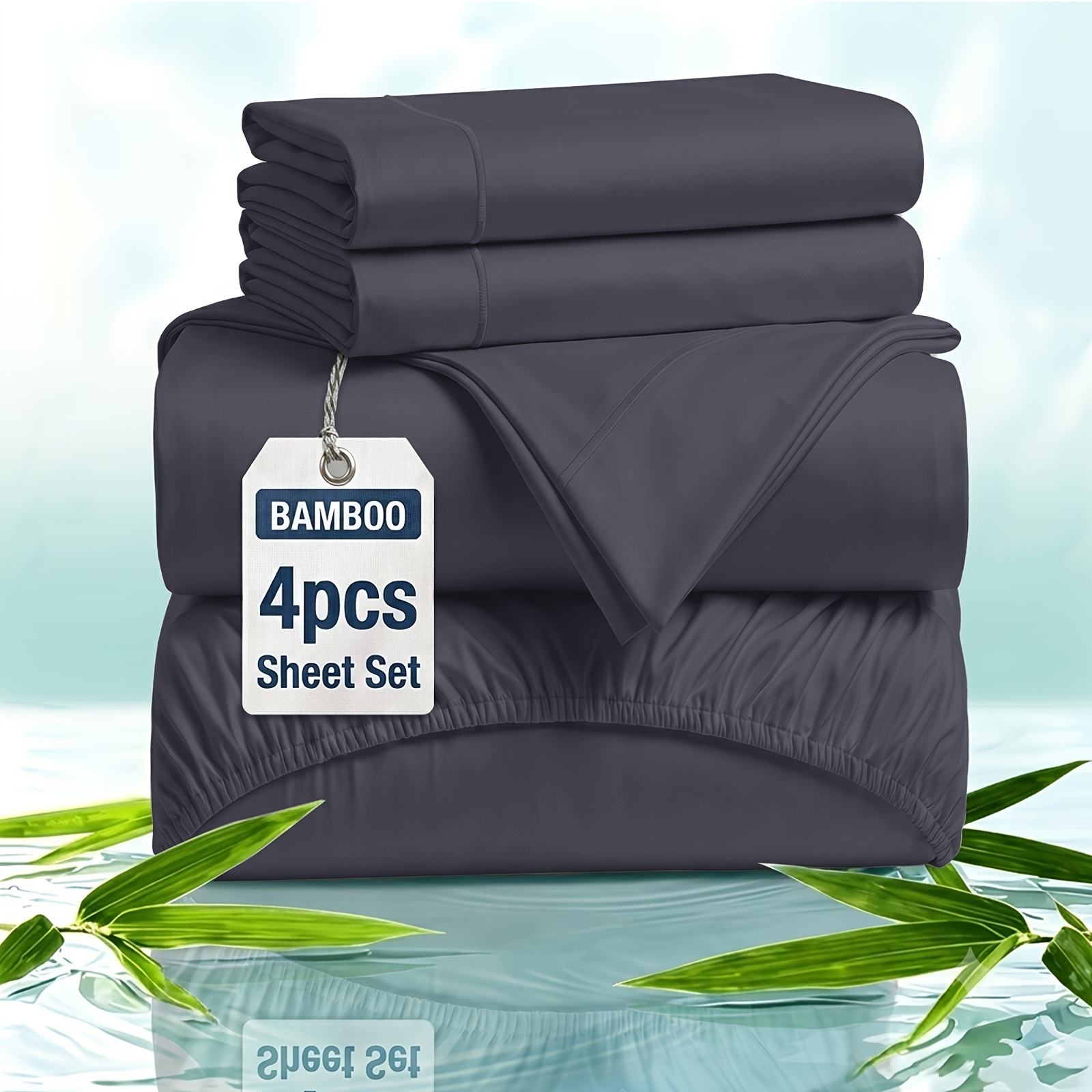 TEMU Parure de draps en bambou à poche extra-profonde, literie rafraîchissante et respirante pour les dormeurs qui ont chaud, ensemble 4 pièces style