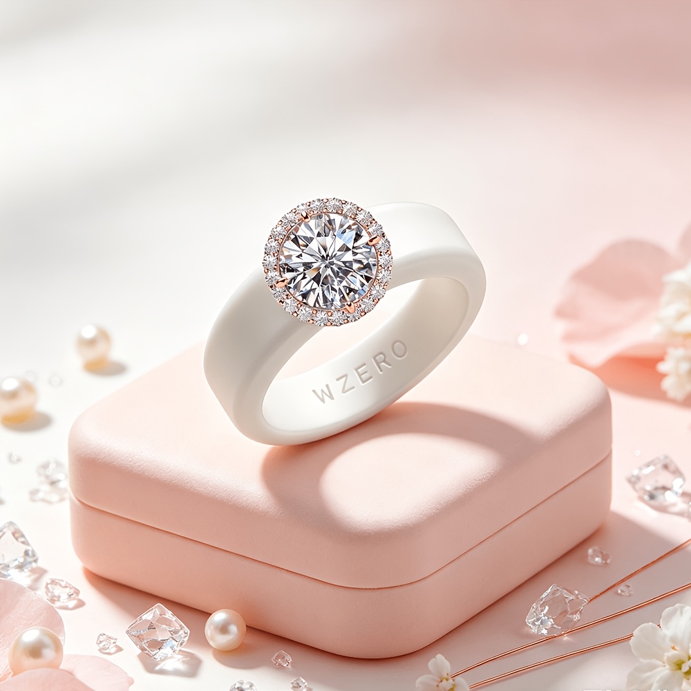 Women's Anniversary White Silicone Ring with Round Center Stone