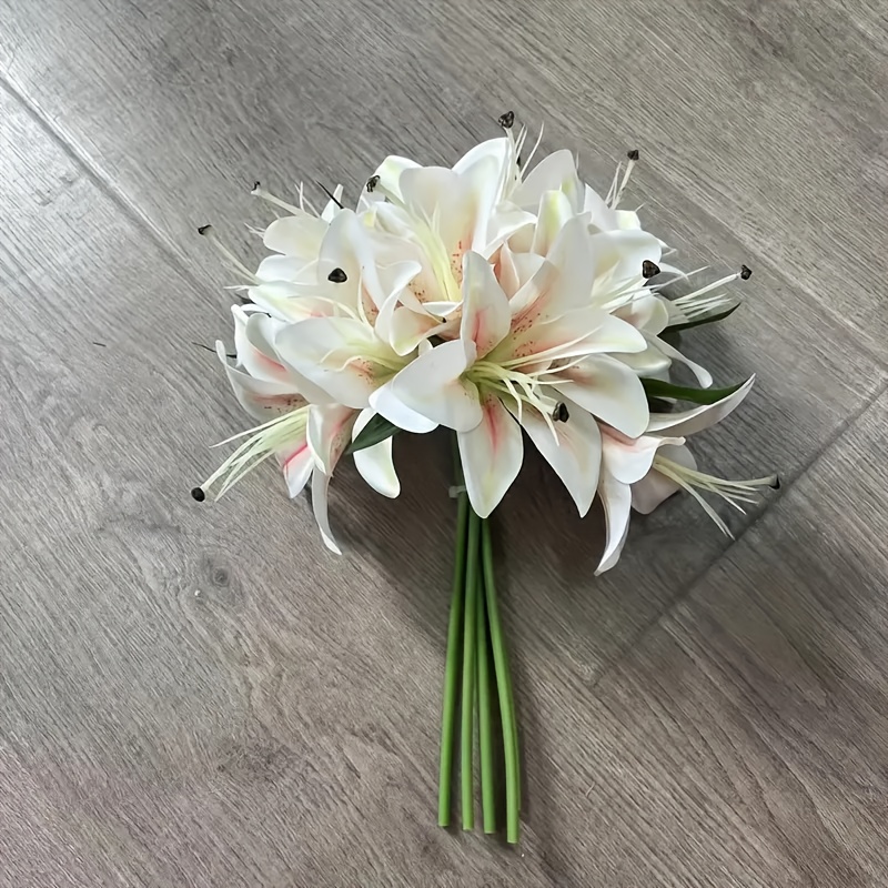 TEMU 6 Artificial Lilies, High-end Cloth 3d Printed 8 Colors 12 Lily Flowers, Home Decoration Wedding Photography Decorative Bouquet Plastic
