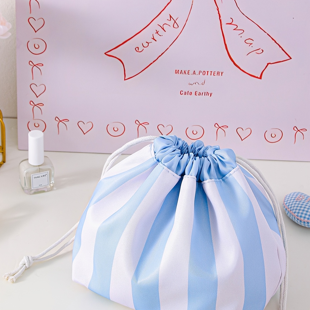 TEMU Striped Drawstring Bag, Beach Vacation Makeup Bag, Lazy Casual Storage Bag, Gift For
