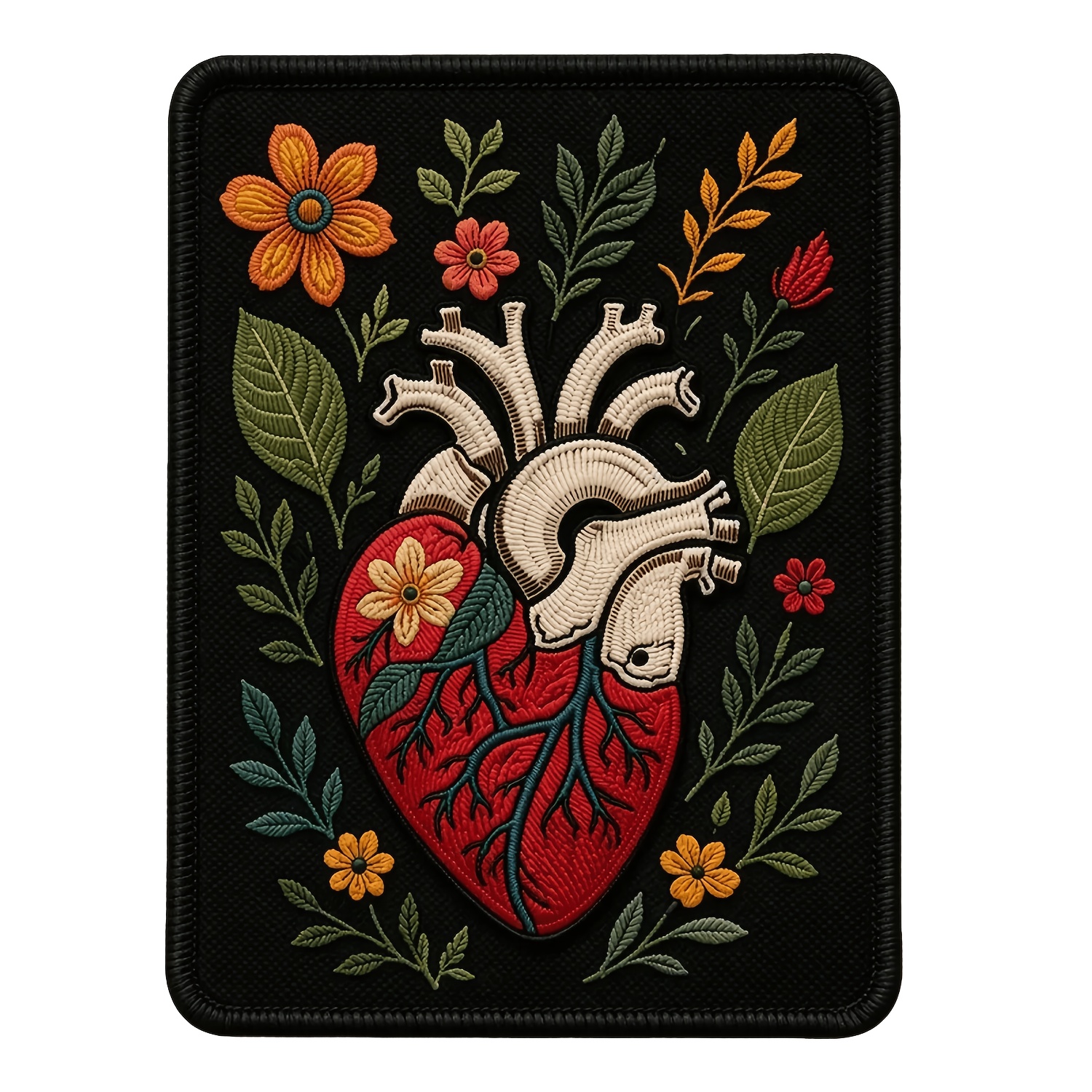 TEMU Écusson brodé cœur anatomique avec fleurs, patch floral gothique à coller/soudure pour vestes, jeans, sacs à dos, décoration artisanale appliqué