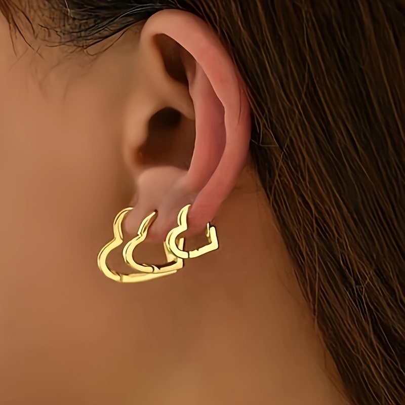 6pcs Minimalist Copper Metal Heart Ear Earring Set Women' Matching Dating Holiday Party Gift