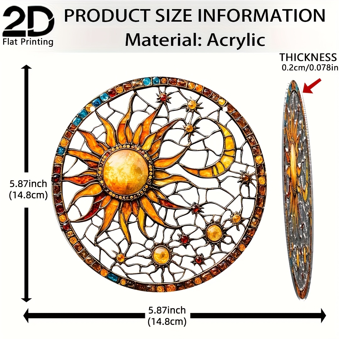 Image of 2d Flat - 2d Plane, 1pc Catcher - Vitality Crystal Colored Pendant, Colorful Sun And Moon Design, Suitable For Garden, Living Room, Bedroom Decoration, Perfect Birthday Gift For Space And