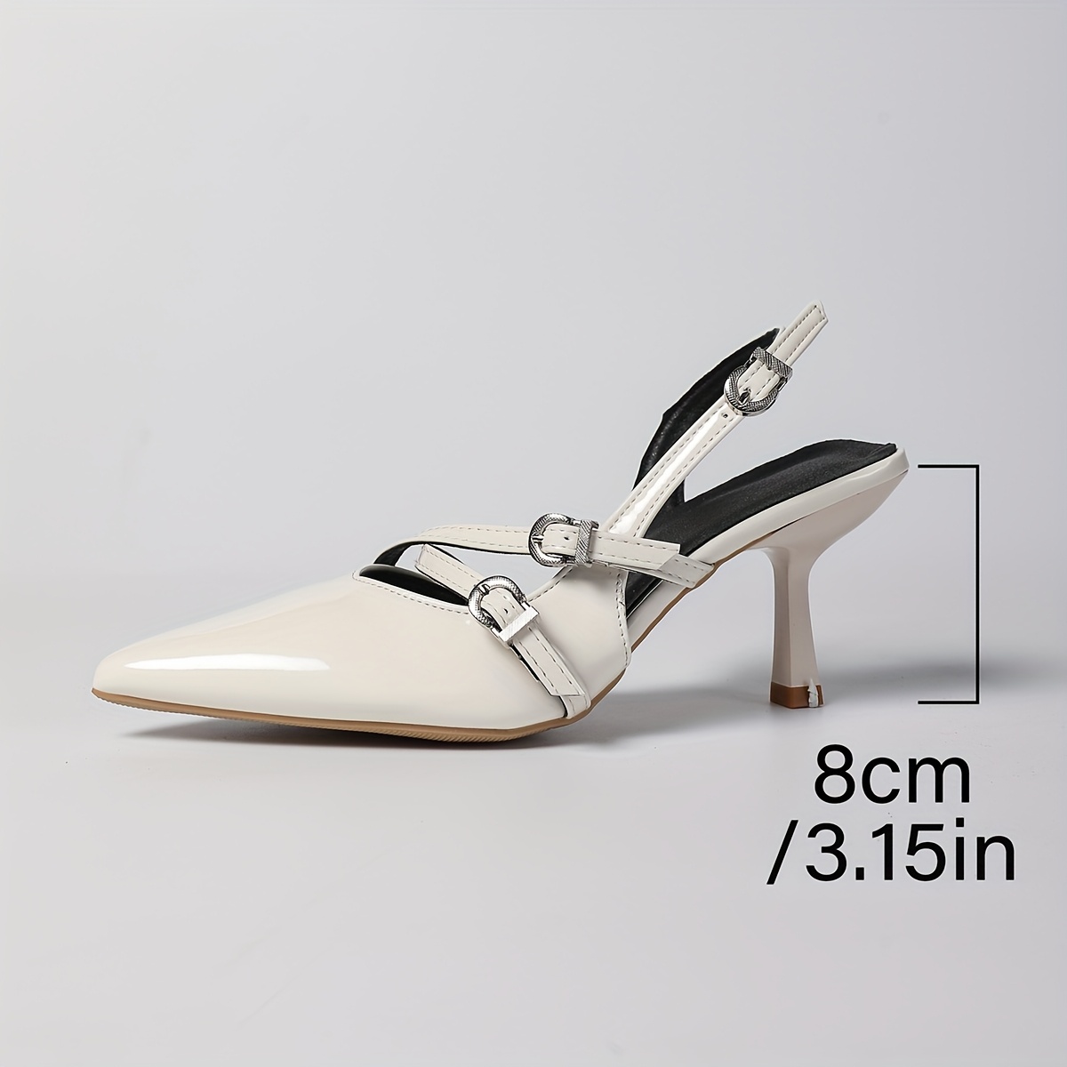 Women's Pointed Toe Low Heel Sandals - Soft Glossy Faux Cover with Cross Strap & Metal Buckle Closure, All-Season Comfortable Casual Dress Shoes for Work, Parties & Casual Attire, Work Dress Shoes | Fashionforward Footwear | Durable Rubber Sole