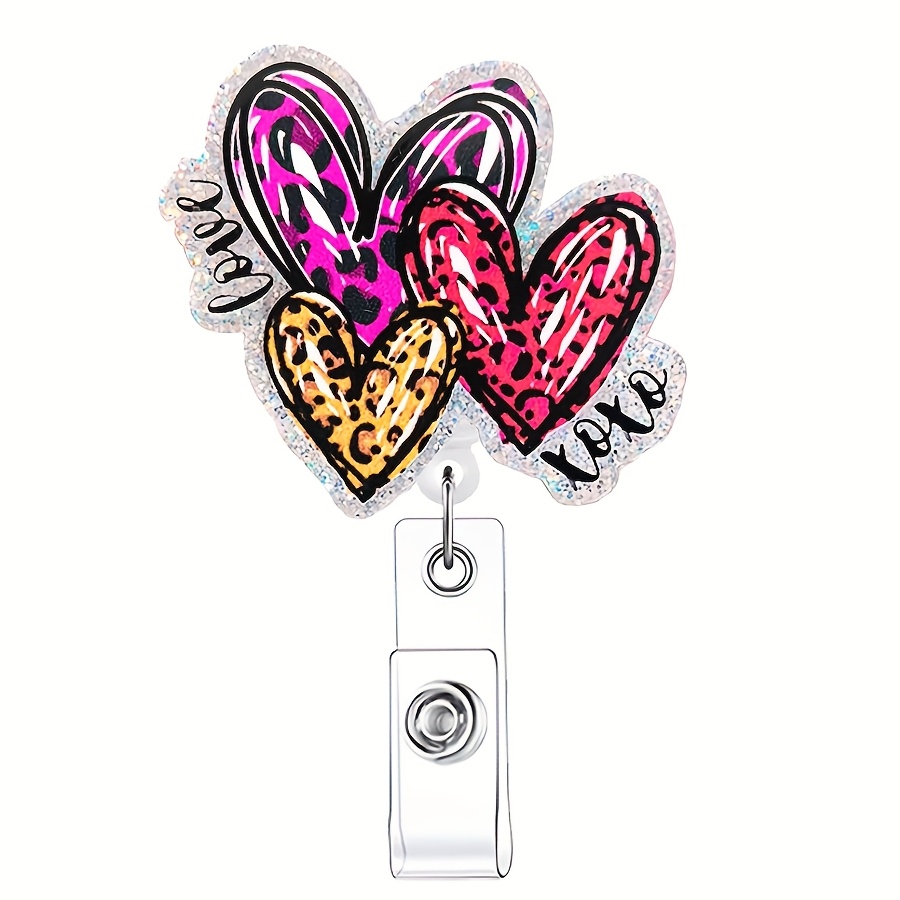 

Valentine's Day Love Retractable Badge Holder Cute Badge Reel Holders With Id Clip Name Tag Badge Clips Keychain For Nurse Teachers Office Workers&nursing