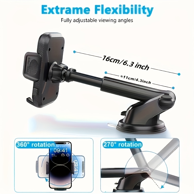 TEMU 360-degree Rotatable Dashboard Holder With 270-degree Swivel Head, Soft Pvc Car Phone Holder - 2-in-1 Smart Phone Holder For Vehicle Navigation,