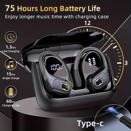 wireless earbuds for running sports wireless earphones with earhooks pure sound over ear headphones with dual led display noise cancelling headset built in microphone