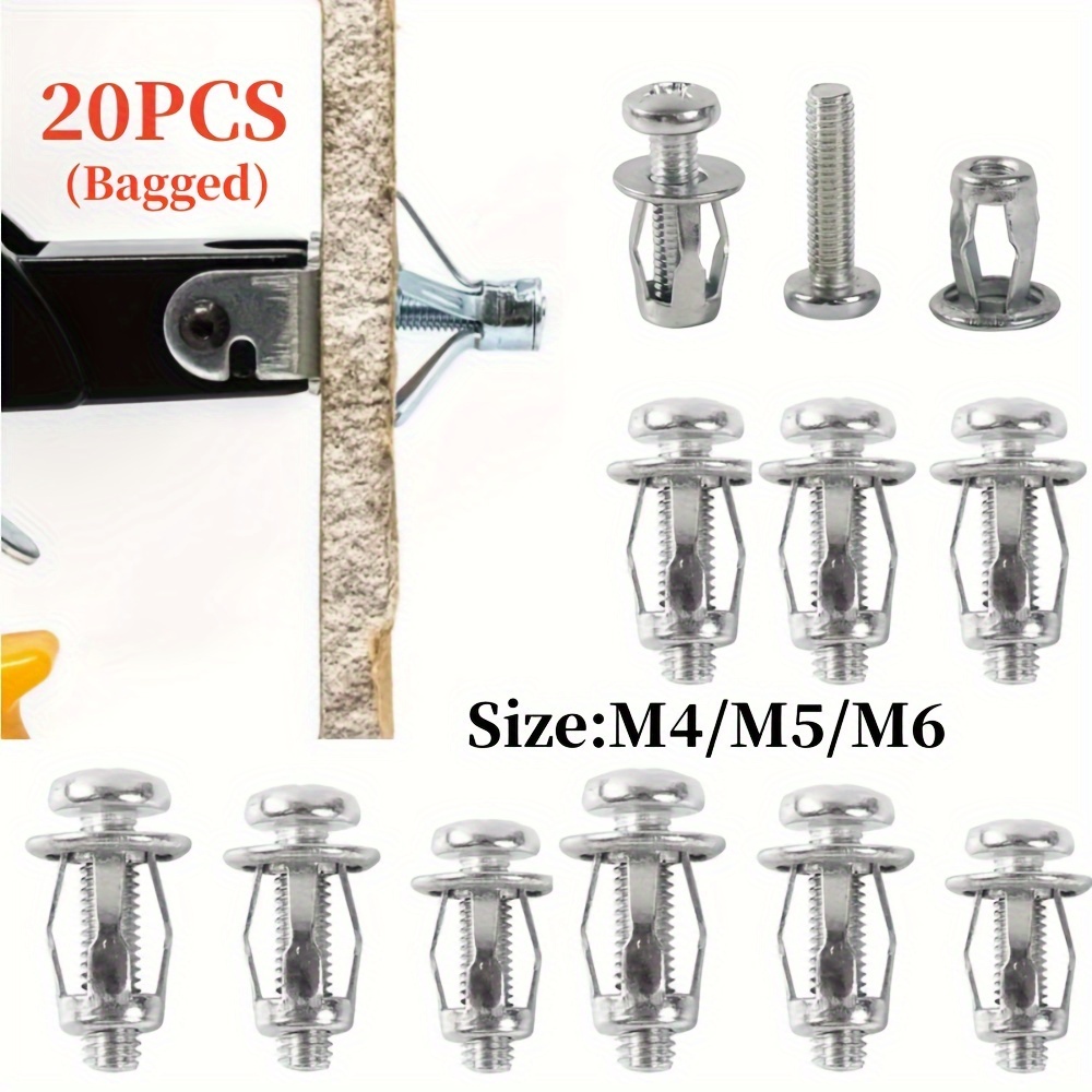 TEMU 20pcs Carbon Steel Rivet Nuts Set - Galvanized Locknuts With Partial Thread For Hollow Walls, Right Hand Thread Direction - M4 M5 M6 Expansion Nut Inserts