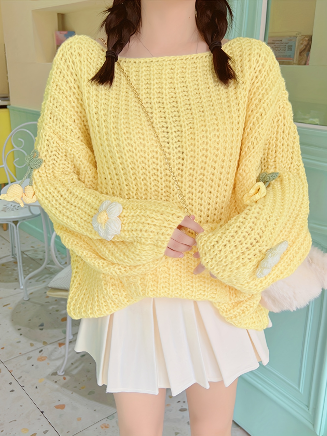 womens korean style sweet 3d floral embellished yellow Temu Denmark