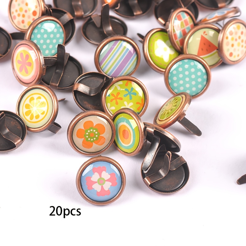 Image of 20pcs Of 12x11.9mm Mixed Retro Pattern Decorative Nails For Crafts Paper Fasteners Metal Crafts Decoration Handmade Additions Supplies
