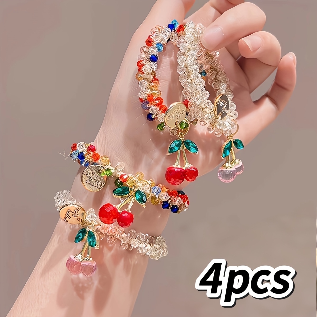 Image of 4pcs Random Color Transparent Colored Hair Ties, Dual-use Bracelets For Ponytails, High-end Hair Accessories