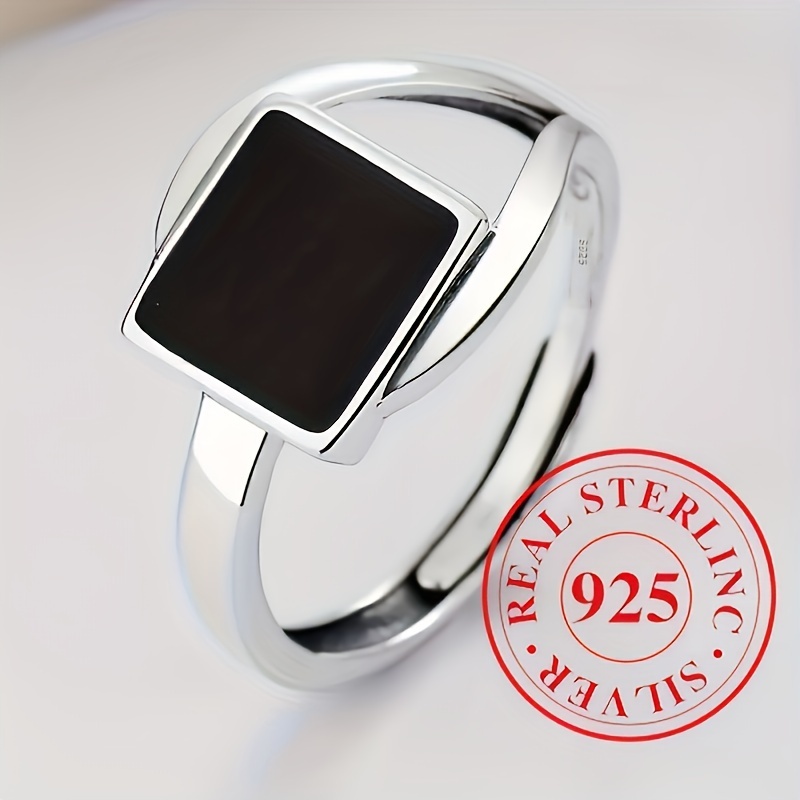 Adjustable 925 Sterling Silver Ring with Stylish Square Design