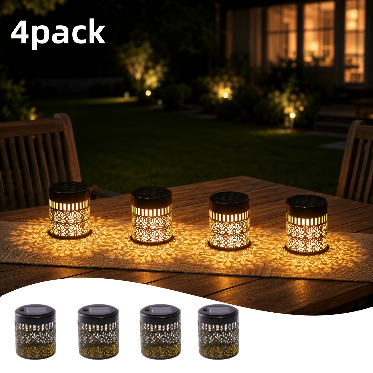 Image of Solar Powered Led Outdoor Projection Ambient Light, Hollow Pattern Table Light, Suitable For Courtyard, Garden, Terrace, Lawn, Wedding, Party, Camping, Halloween, Christmas, For Gift