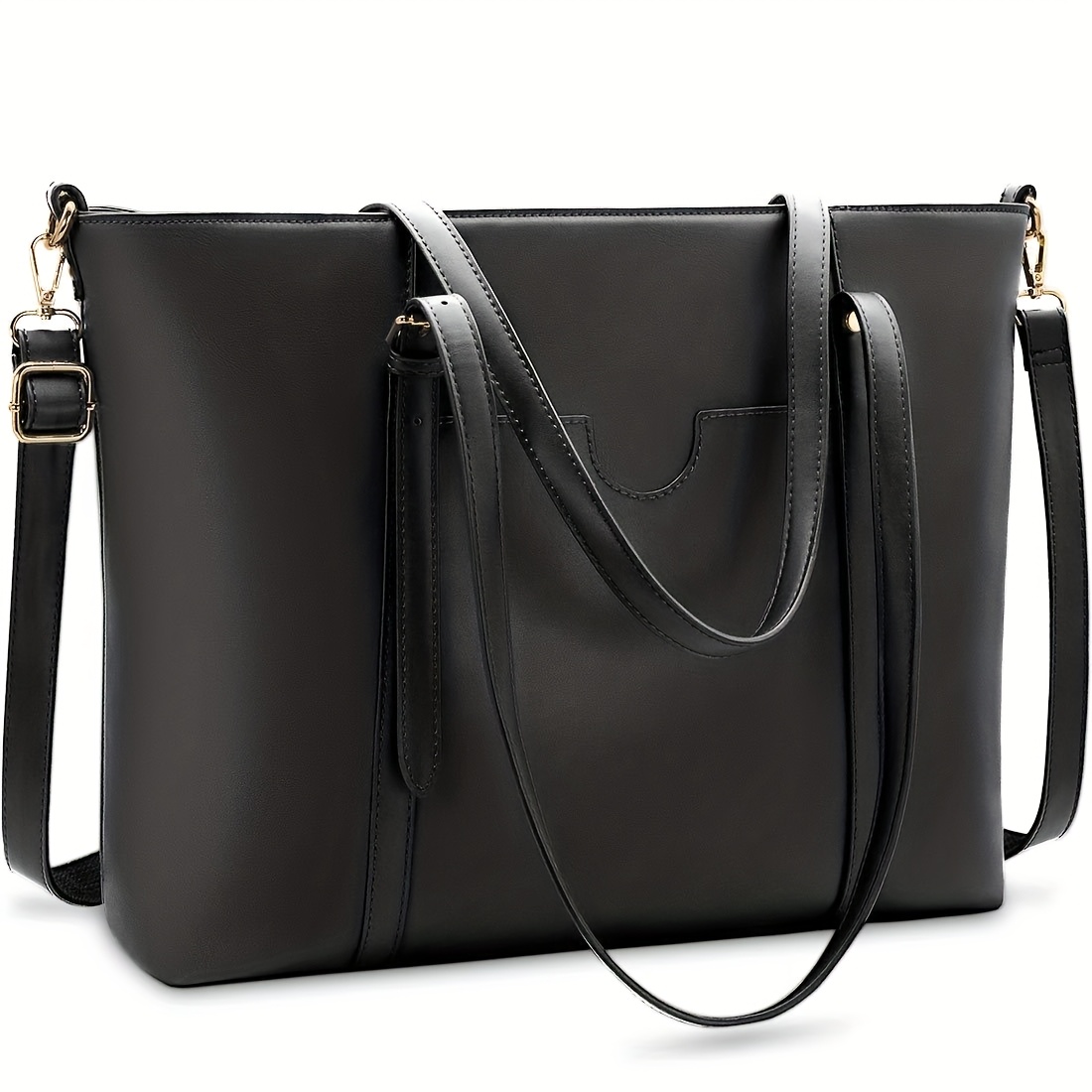 Rainsmore Handbag Shopper Women's Large 15.6 Inch Faux Leather Shopper Black Laptop Shoulder Bag Large Business Briefcase Women's Retro School Bags