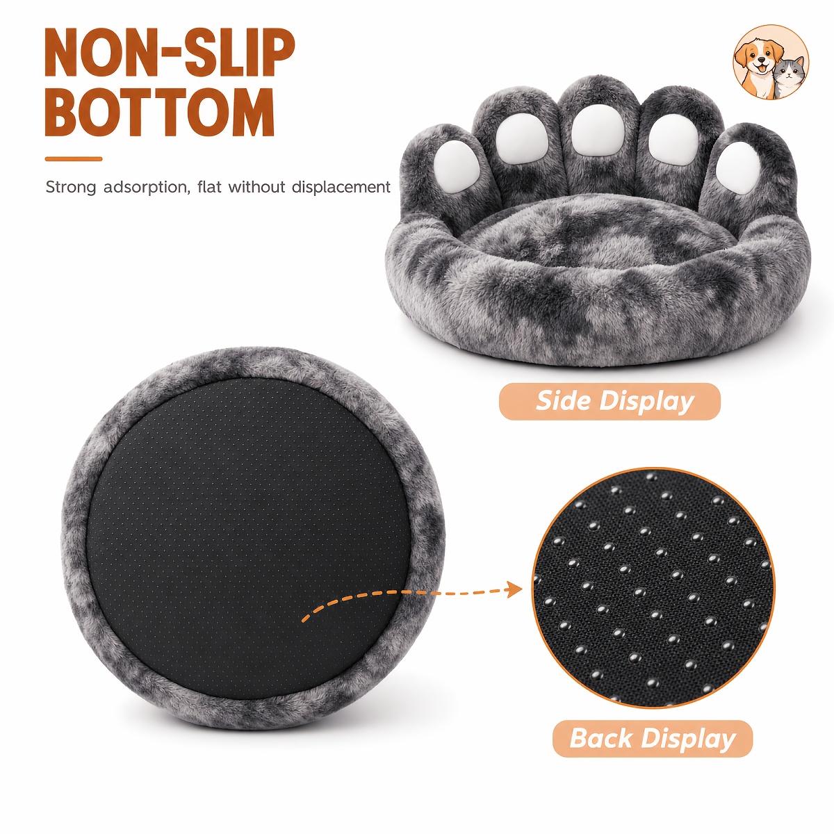 Large Dog Bed Warm Fluffy Paw Donut Bed for Pets, Anti-Anxiety & Plush, Washable, Gray Cozy Paw Shape Calming Pet Bed for Dogs & Cats, Plush Faux Fur Donut Cuddler Teddy Bear Dog Bed Donut Dog Bed Calming Dog Bed
