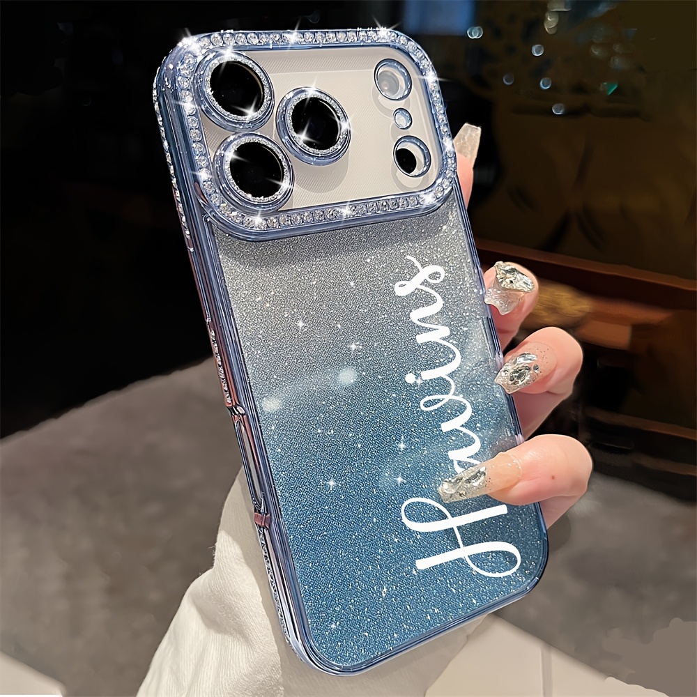 TEMU Phone Case: Personalized Customized Letters Engraving Name Luxury Glitter Gradient Pattern Phone Case For Iphone 17 Pro Max 17 16 15 14 13 12 11