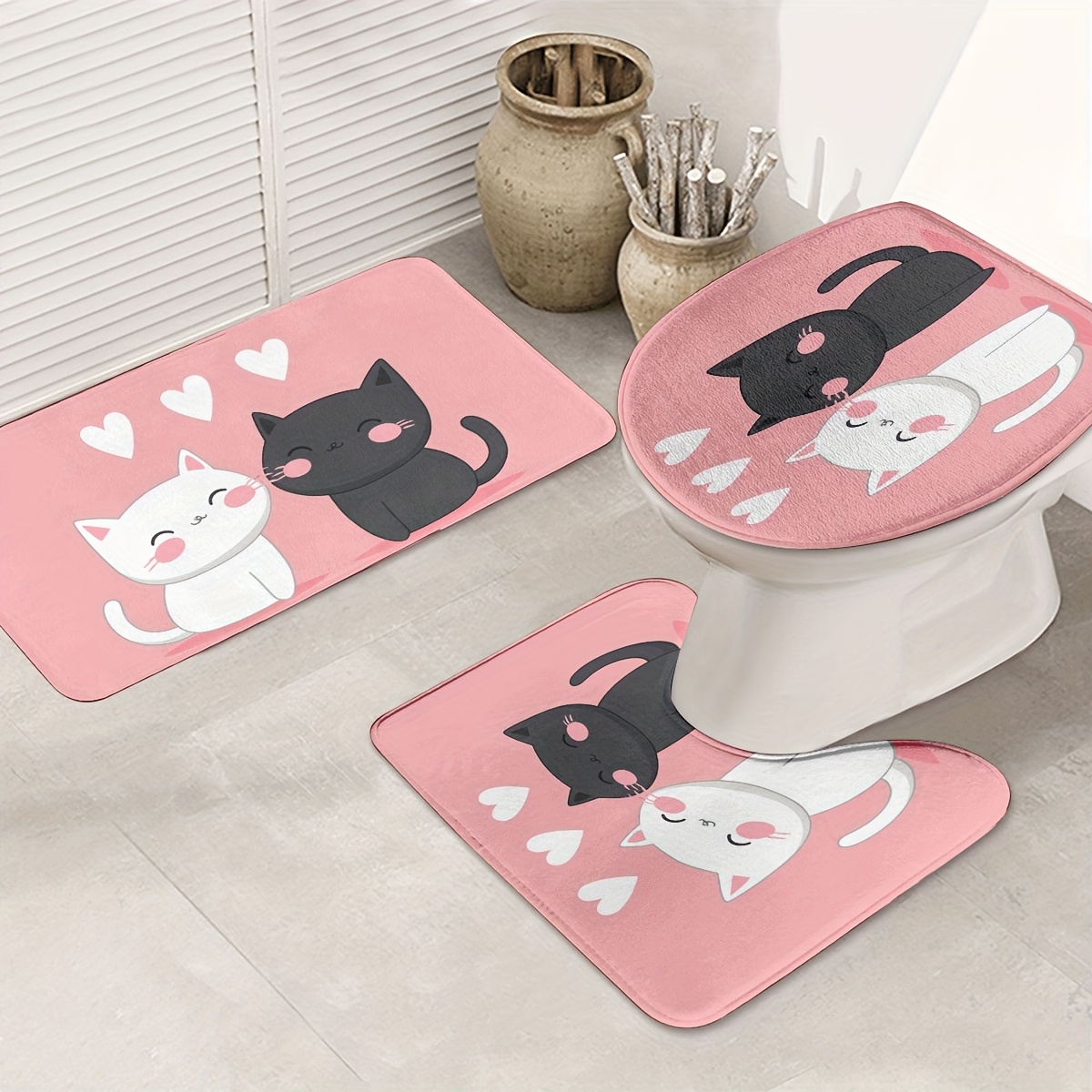 cute cat lover bathroom mat set non slip washable thickened Temu
