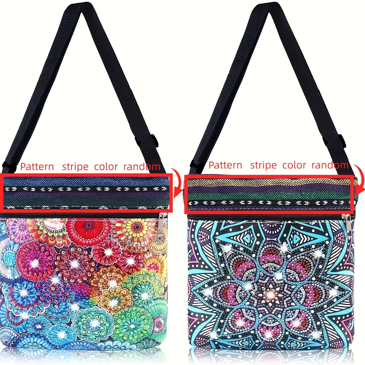 Image of 2pcs Beginner And Adult Diamond Painting Kit Crossbody Bag With Chain 5d Rhinestone Art Craft Makeup Shoulder Bag Zipper Christmas Gift Mandala