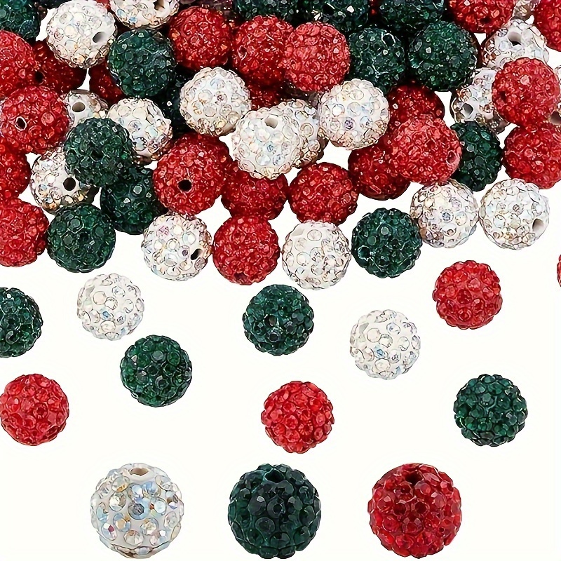 

30 Pcs Rhinestone Beads 10mm Rhinestone Ball Beads For Making, Christmas Crafts, And Decorations - Assorted Colors (red, Green, White)