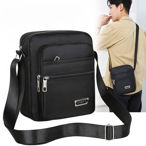 mens oxford crossbody bag large capacity casual with 6 adjustable zippers multiple compartments safety pocket durable sling bag for travel commuting everyday use secure zipper closure