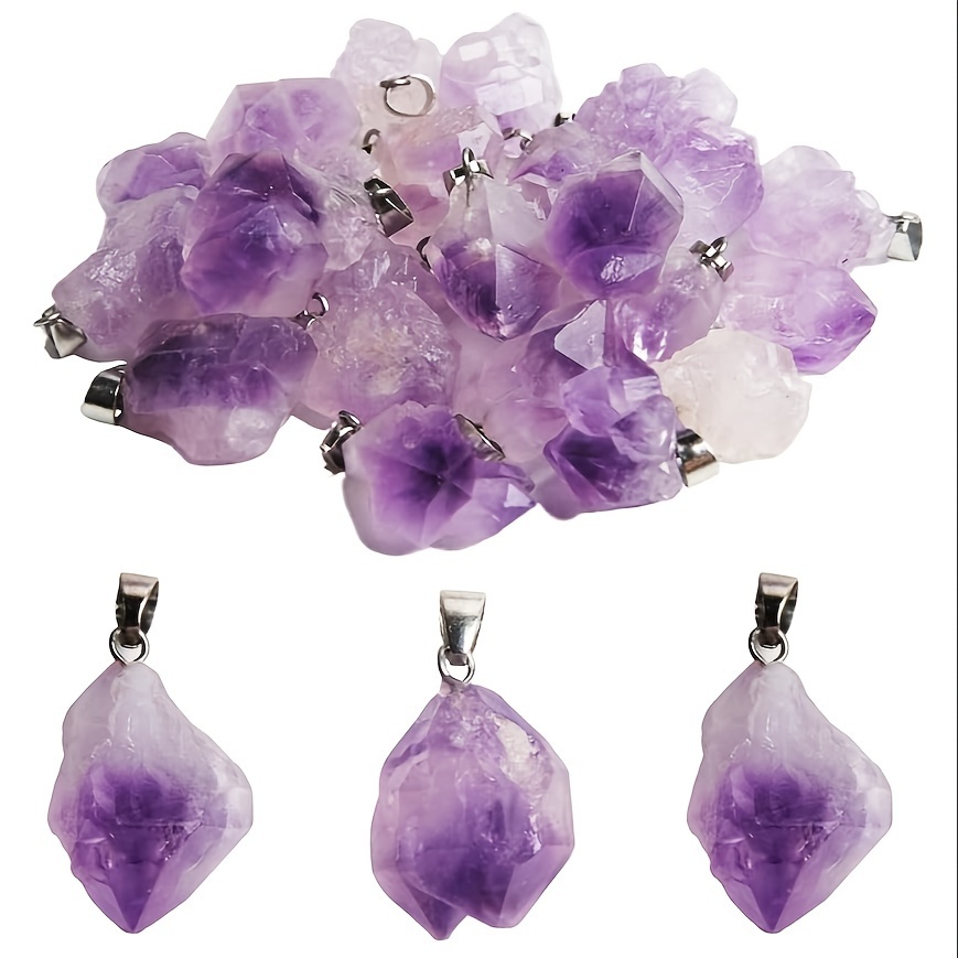 

20 Irregular Amethyst Pendants, Artificial Crystal Gemstone Pendants Suitable For Diy Necklace Jewelry Making, Craft Accessories, The Perfect Birthday And Holiday Gifts.