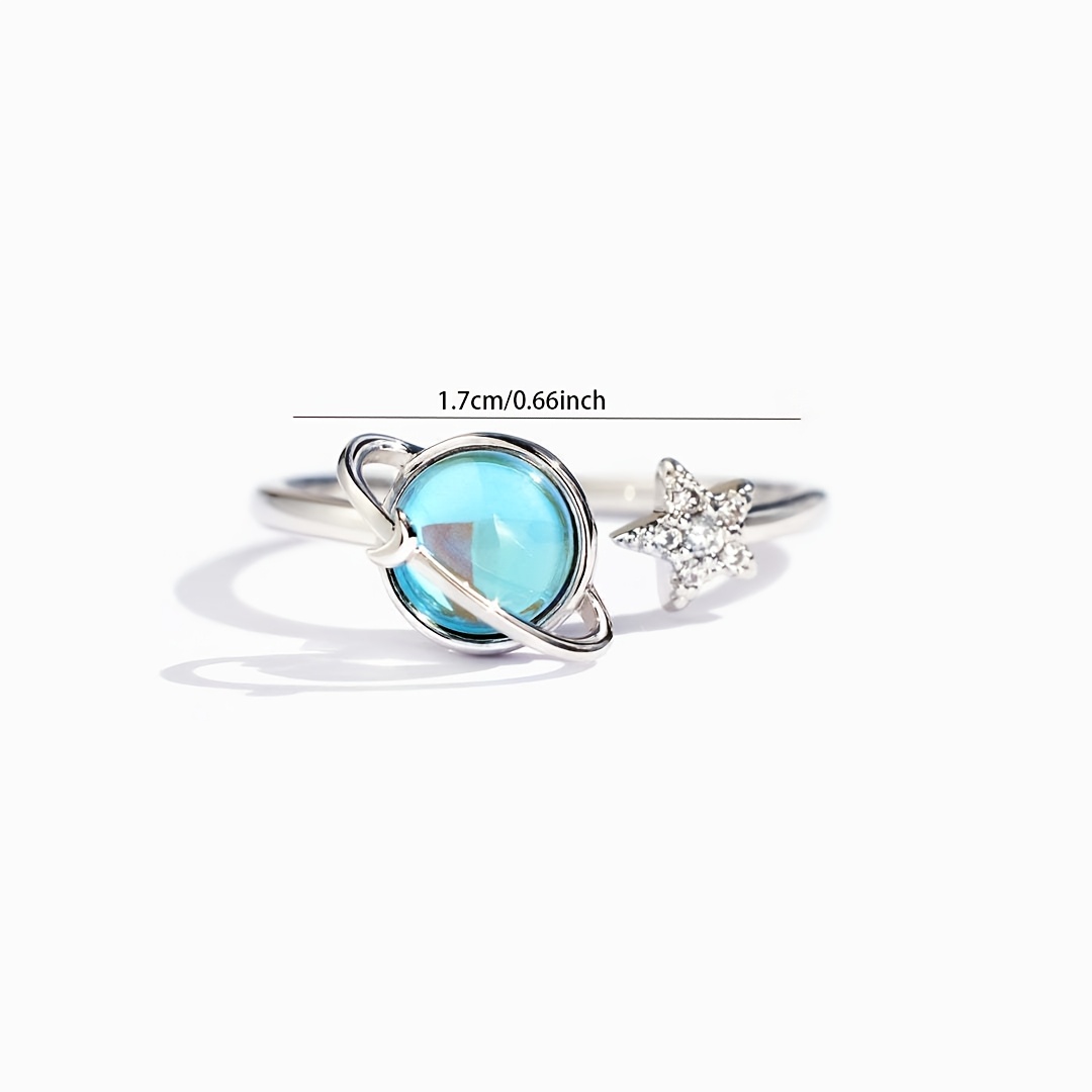 Women's S925 Silver Star Moon Earth Ring