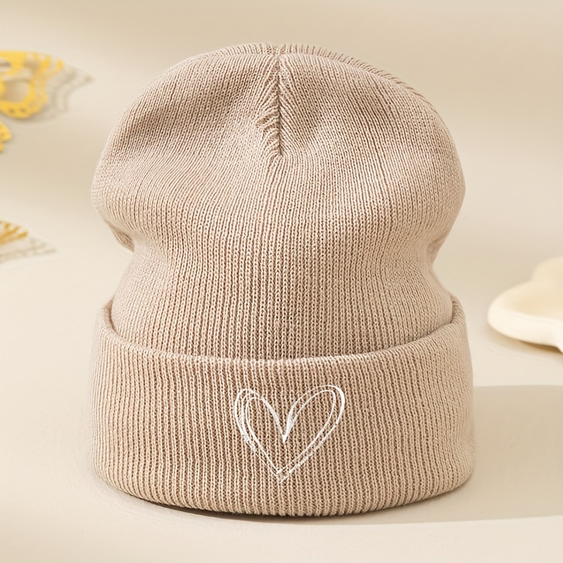 Embroidered Heart Warm Hat Korean Fashion Outing Cap Ladies Japanese Trendy Autumn Winter Cap