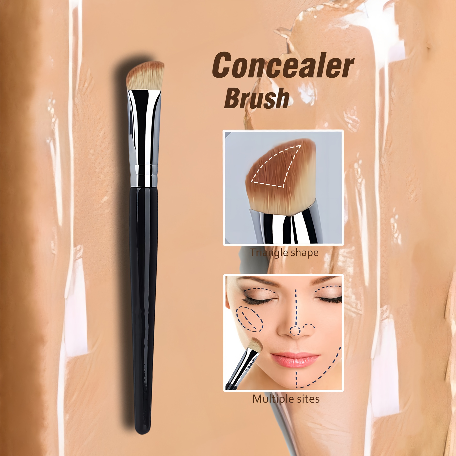 1pc An Eye Concealer Brush, Featuring A Slanted Angle And A Triangular Head, Designed For Soft Eyelid Makeup, Suitable For Women's Versatile Concealing And Highlighting Needs