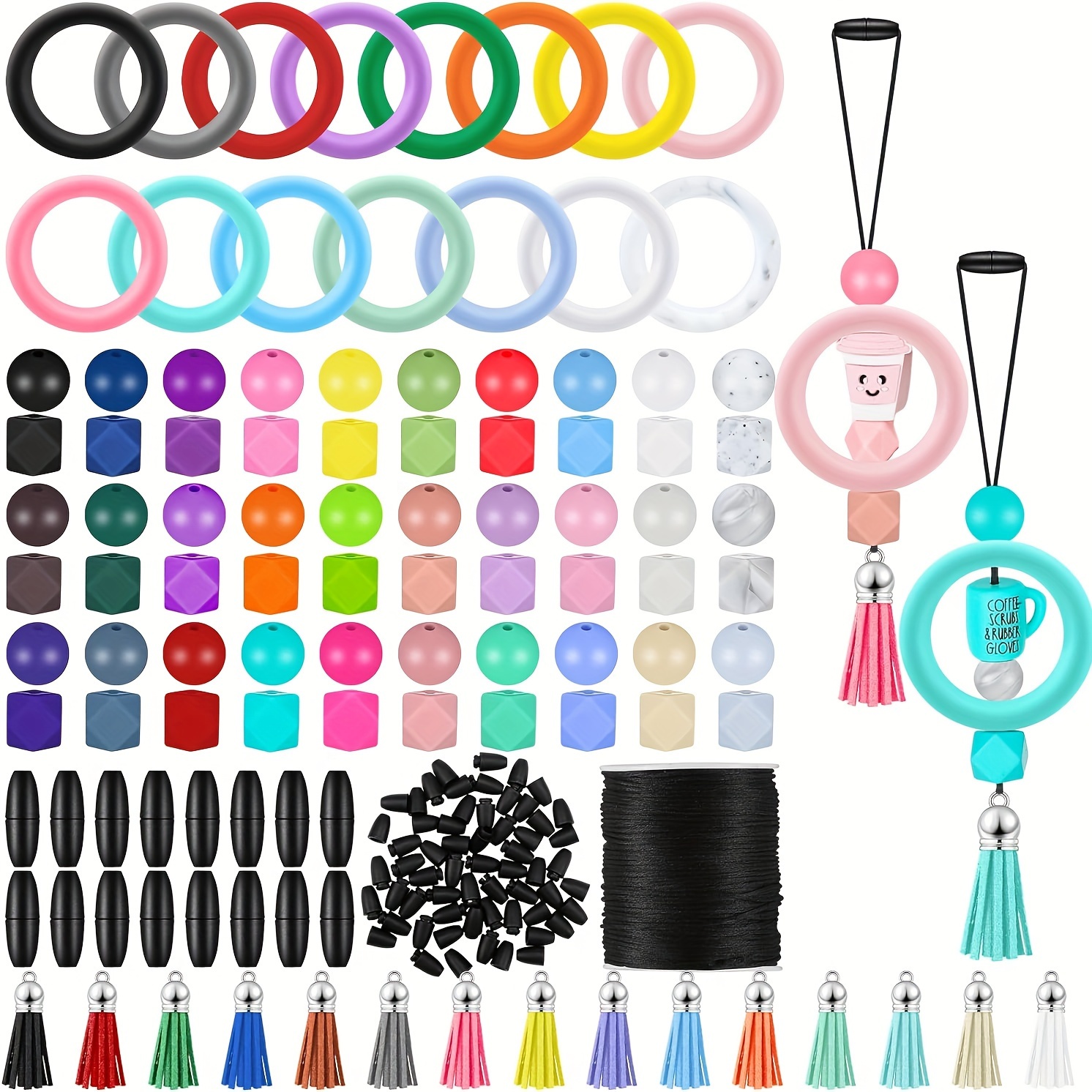 

15pcs Silicone O-ring Beads Set With Holes For Diy Keychain, Jewelry, Bracelet, Necklace, Car Pendant Accessories