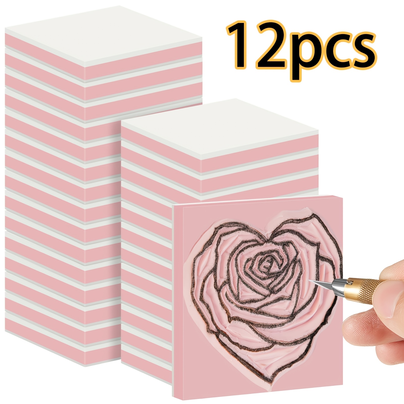 TEMU Lot de 12 feuilles de vinyle gravé en caoutchouc de 2 x 2 pouces, adaptées à la , au tamponnage, au scrapbooking, à la peinture et à la facile