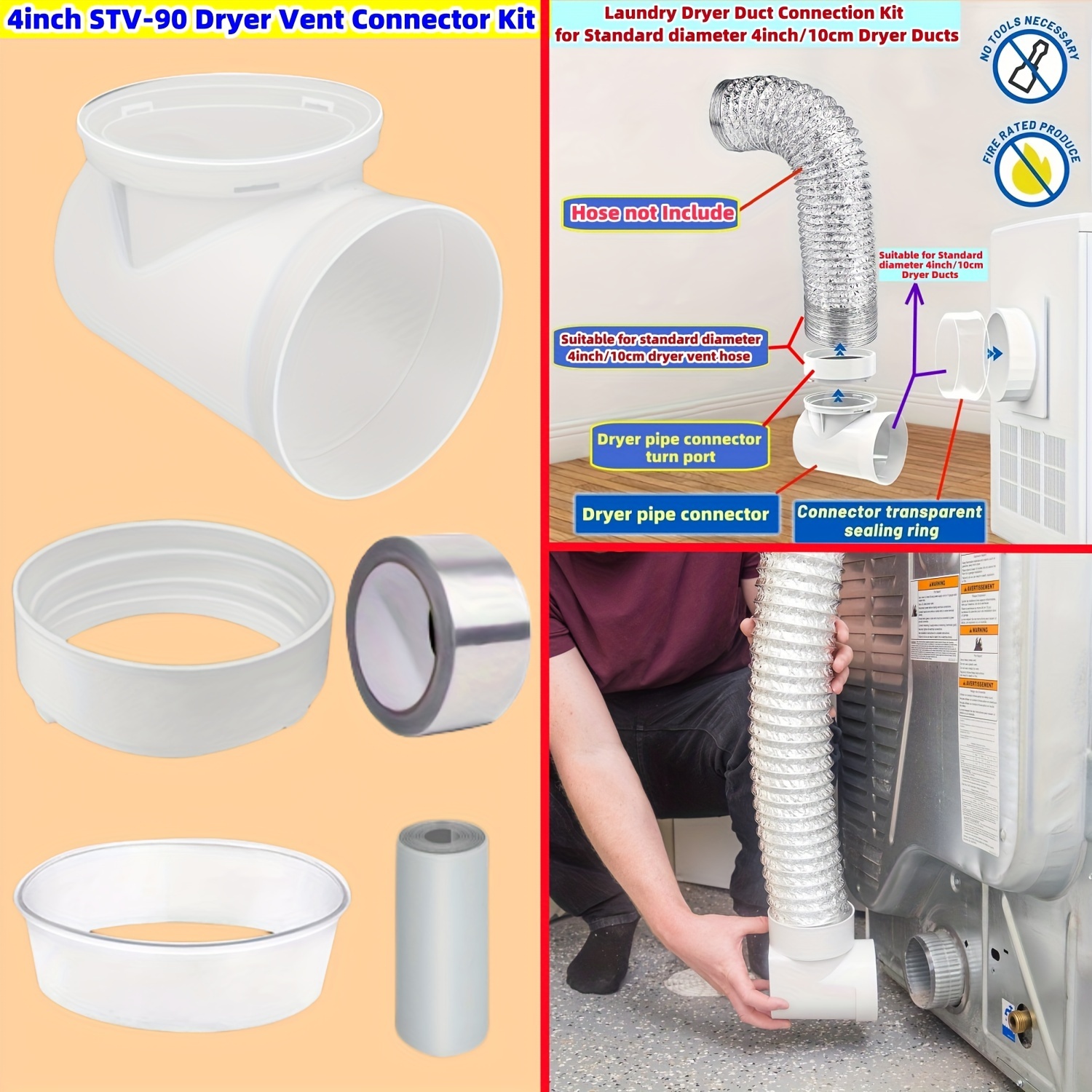 

Easy-install 4" Dryer Vent Kit With Safety Bracket & Stv-90 Connector - Perfect For Standard Laundry Ducts