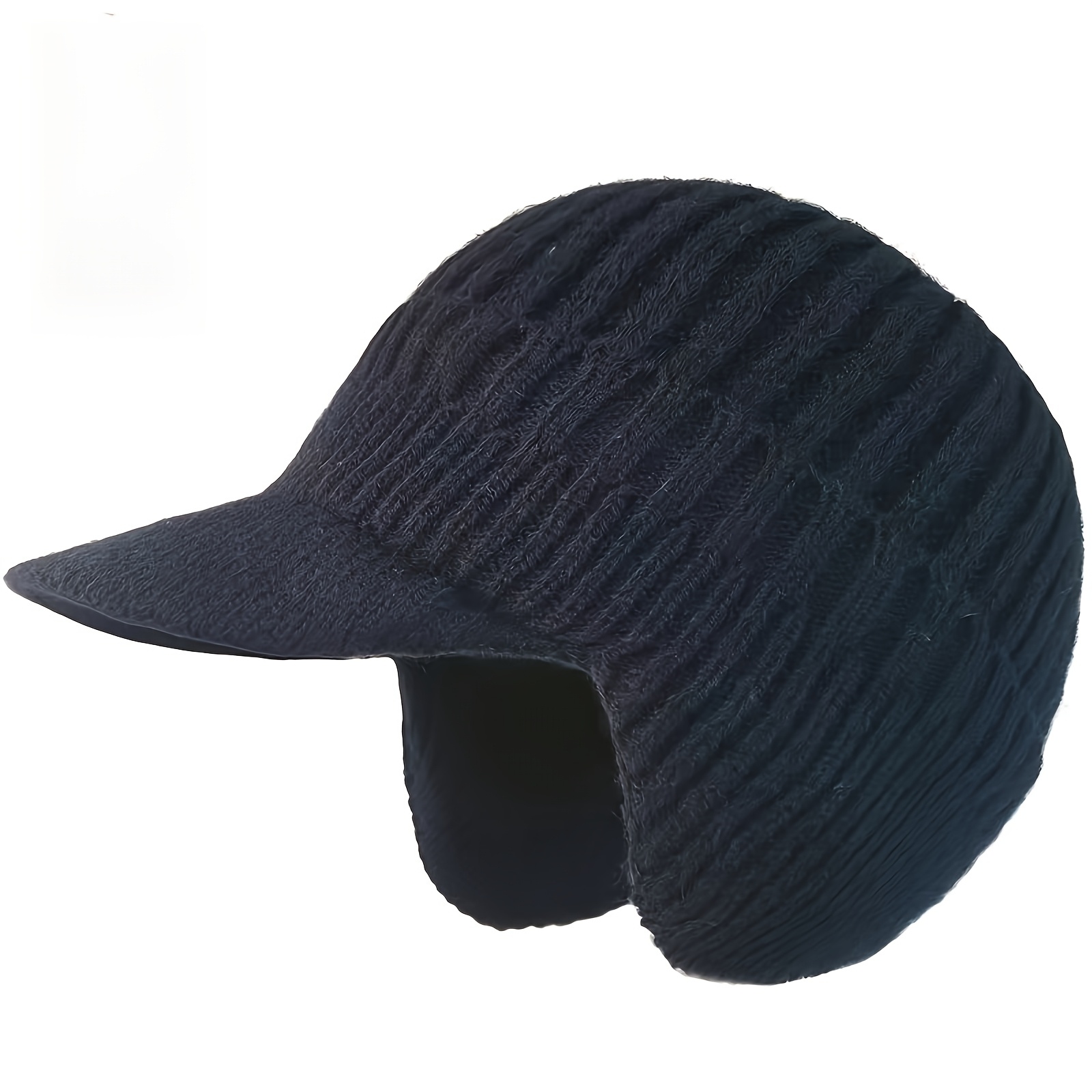 TEMU 1pc Men's Winter Knit Hat With Warm Earflaps & Visor - Thermal Knit Ski Beanie For Outdoor Sports, Soft , Black