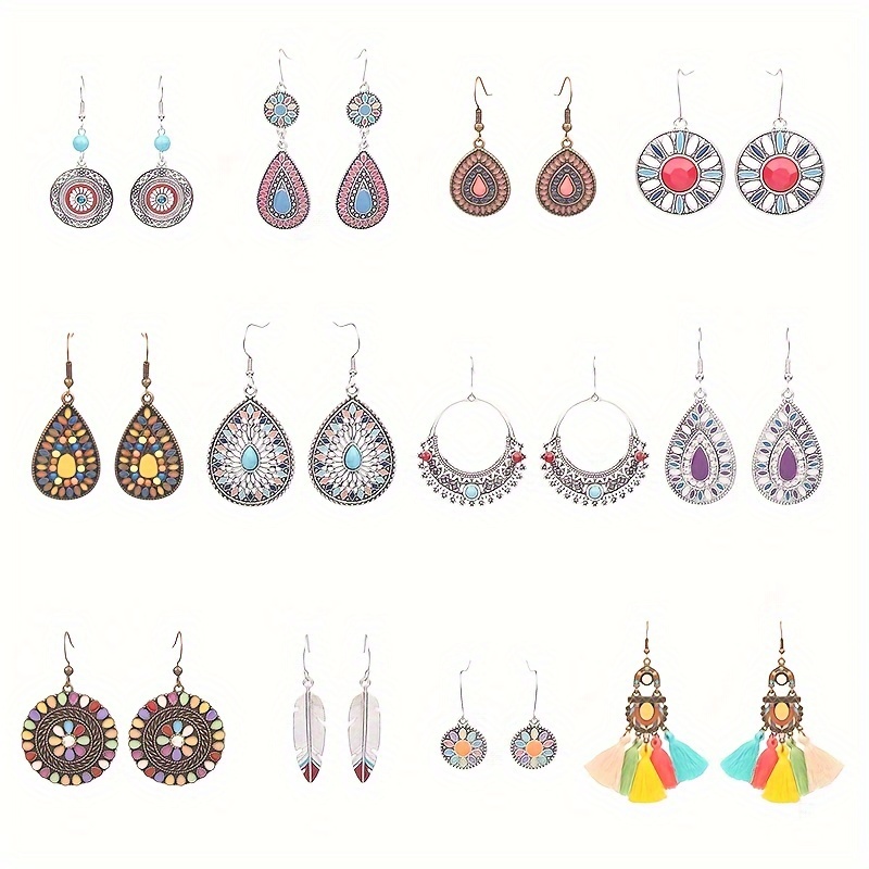 12 pieces boho earrings colorful   earrings women   tassel earrings jewelry details 5