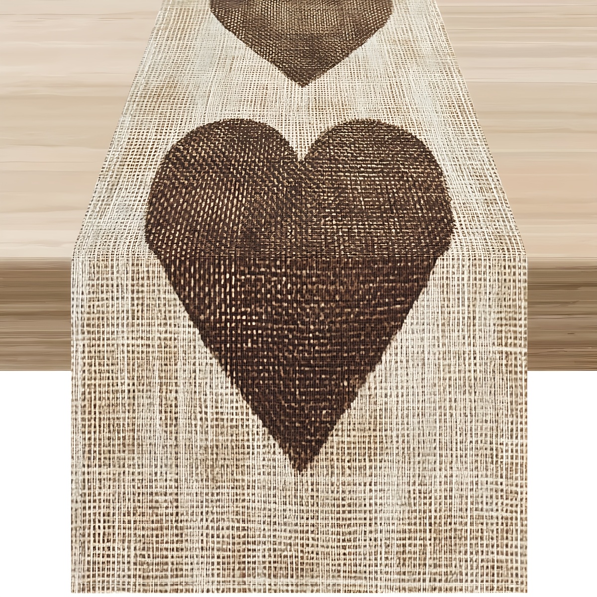 1pc Home Kitchen Dining Table Accessory Table Runner, Tablecloth, Tableware Table , Valentine's Day Themed Rustic Tan Heart Pattern Table Runner, Adds A Loving And Warm Atmosphere To Setting