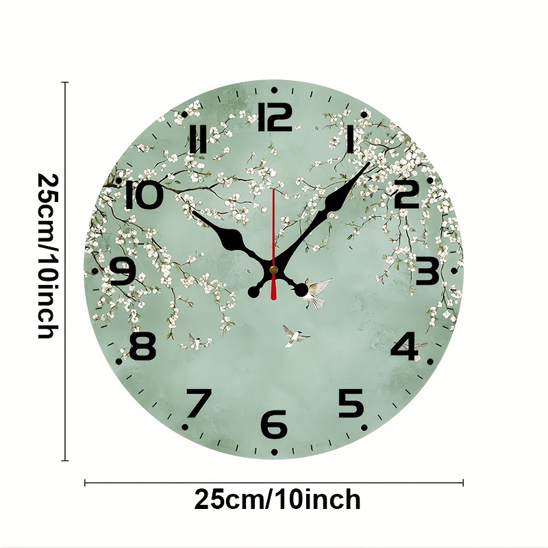 TEMU Orologio da parete silenzioso a parete piatto in legno impiallacciato da 10 pollici - Batterie non incluse - Sfondo , fiori di ciliegio - Tema