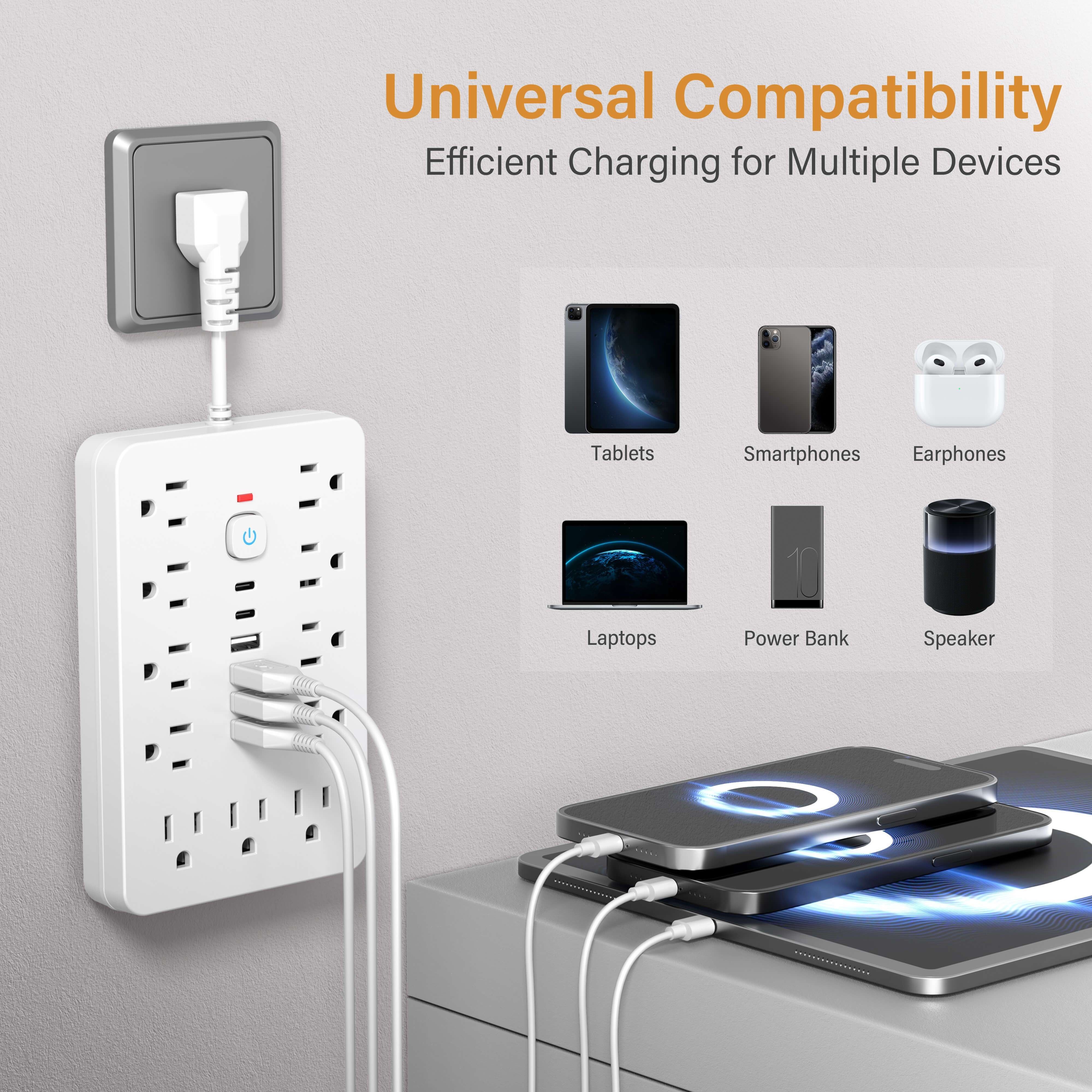 

17-in-1 Portable Protector With 11 Ac Outlets, 4 Usb , And 2 Type-c - Compact, Lightweight Design With Short Cord For At Office, Home, Dorm, And Travel