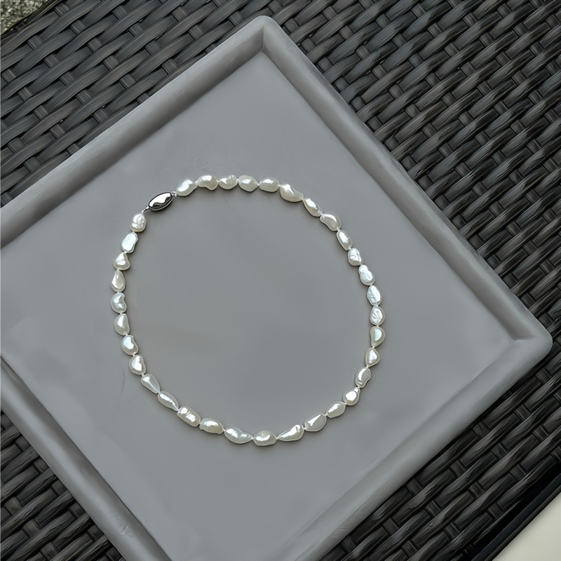 Image of Vintage Baroque Freshwater Pearls Necklace Natural Irregular Shape Freshwater Pearls Jewelry Minimalist Luxury Women Necklace For Fall Winter Gift