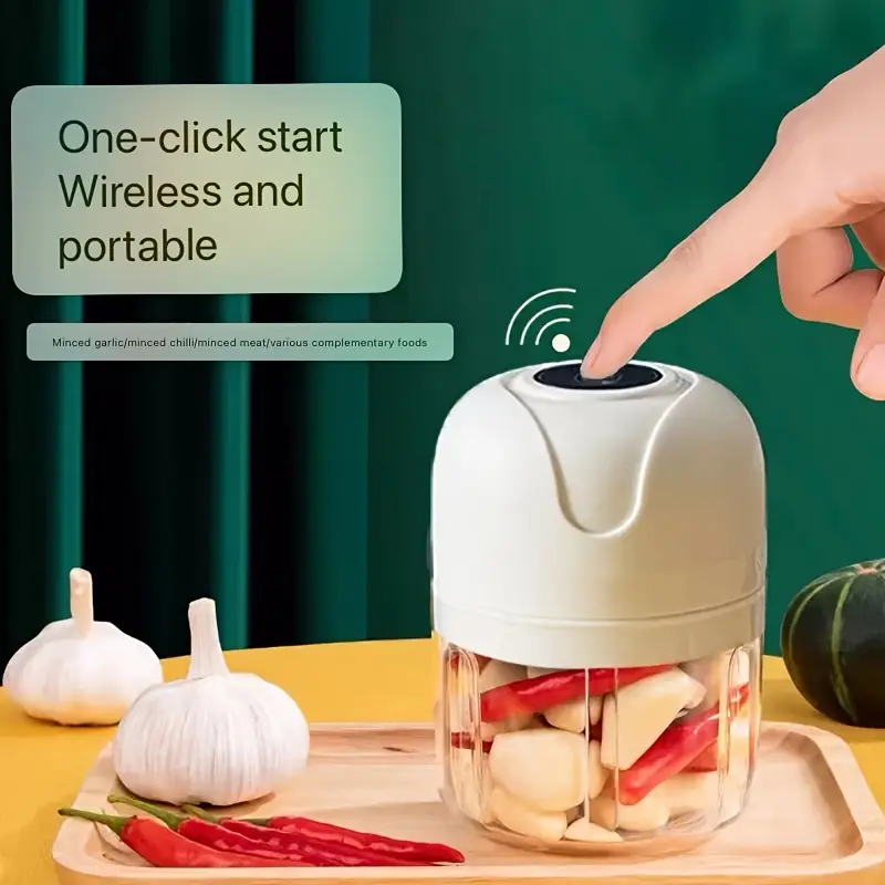 1pc mini electric food processor portable usb rechargeable 1000rpm garlic crusher meat grinder and chopper 3 38 8 45oz capacity plastic handheld mixer with lithium battery Product details 0