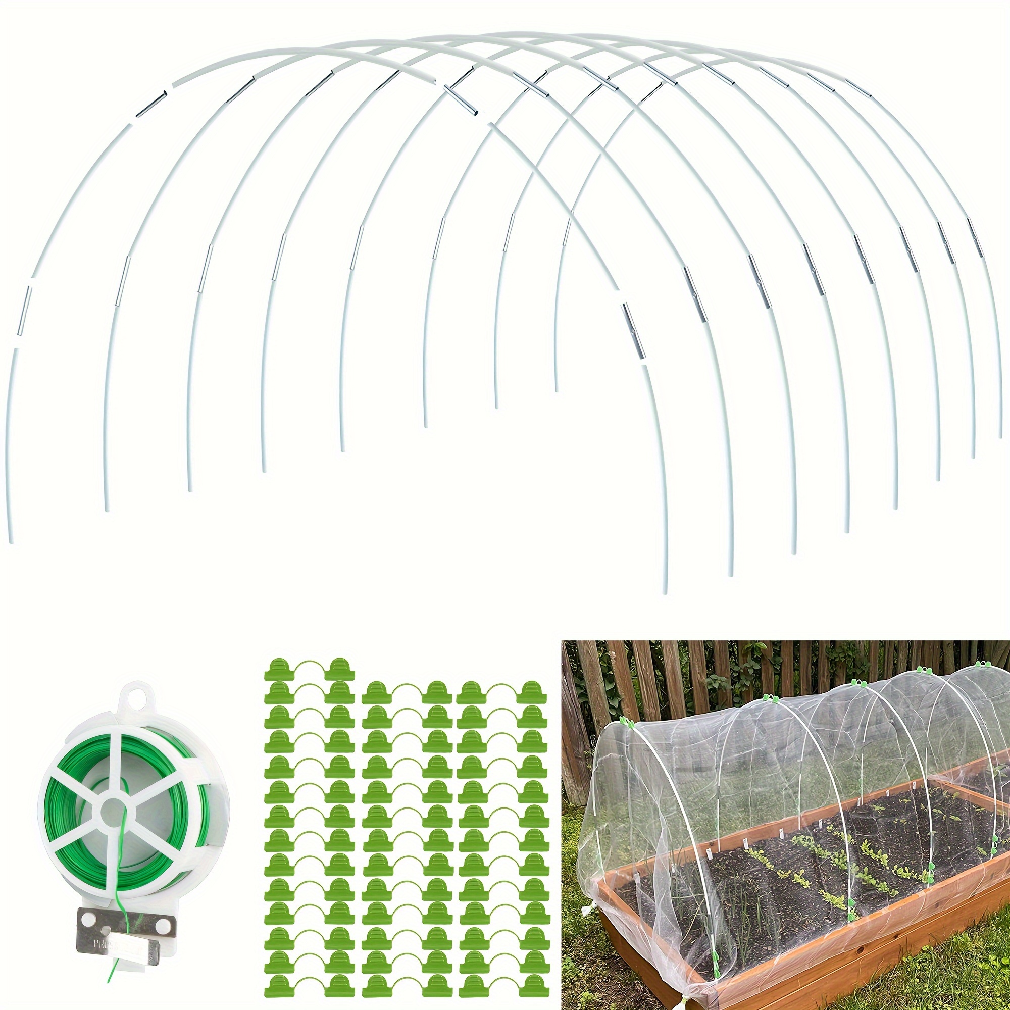 

8 Sets Of 7ft Long Greenhouse Hoops Grow Tunnel, 40pcs Garden Hoops For Raised Beds, Fiberglass Arch Frame With Clips, Garden Hoop For Row Cover Plant Cover