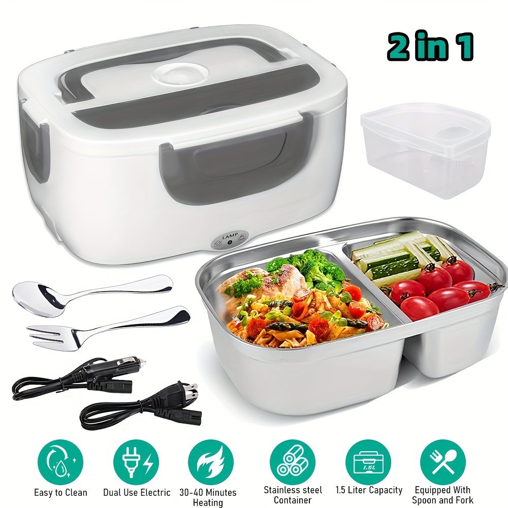 

Electric Lunch Box, 2 In 1 Portable Lunch Box Food Heater Upgraded Food Warmer Lunchbox For Car/truck And Work 12v 110v, Stainless Steel Container Spoon Fork